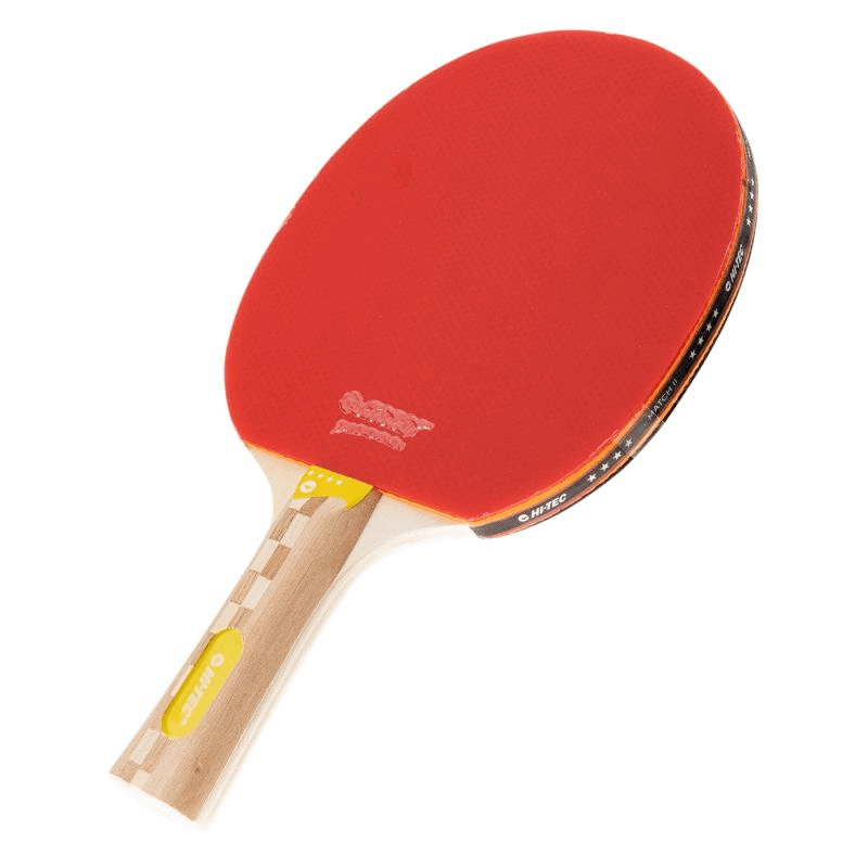 Hi-tec Match II Table Tennis Racket with red sponge surface, designed for precision control and high-speed play.