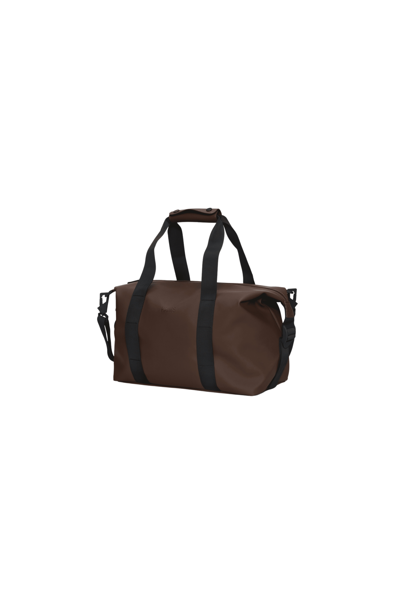 RAINS men's sports bag in brown, durable and stylish for outdoor adventures and travel, with water-resistant features.