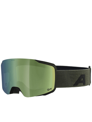 ALPINA trendy protective goggles with green lens, ideal for outdoor sports and adventures, featuring a comfortable fit.