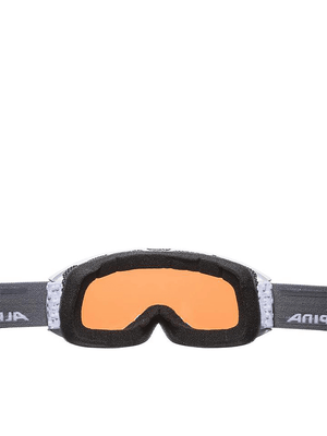 ALPINA sports goggles with orange lens, designed for outdoor activities and adventures.