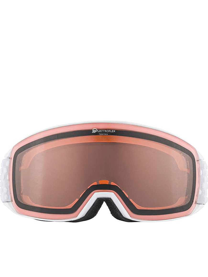 Stylish snow goggles with orange-tinted lens, ideal for outdoor sports and winter adventures.