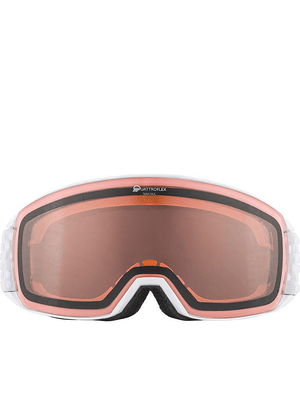 Stylish snow goggles with orange-tinted lens, ideal for outdoor sports and winter adventures.