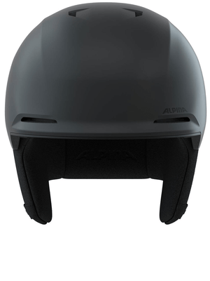 ALPINA Trendy Benchmark ski helmet, black design, safety gear for outdoor sports and adventure activities.