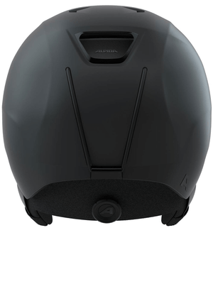 Back view of ALPINA Trendy Benchmark Professional Ski Helmet in sleek black, designed for outdoor sports safety and comfort.