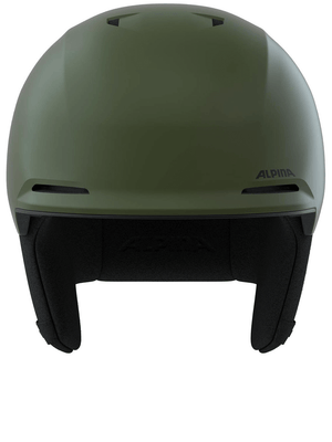 ALPINA trendy professional ski helmet in green, featuring adjustable straps for outdoor sports and adventure activities.