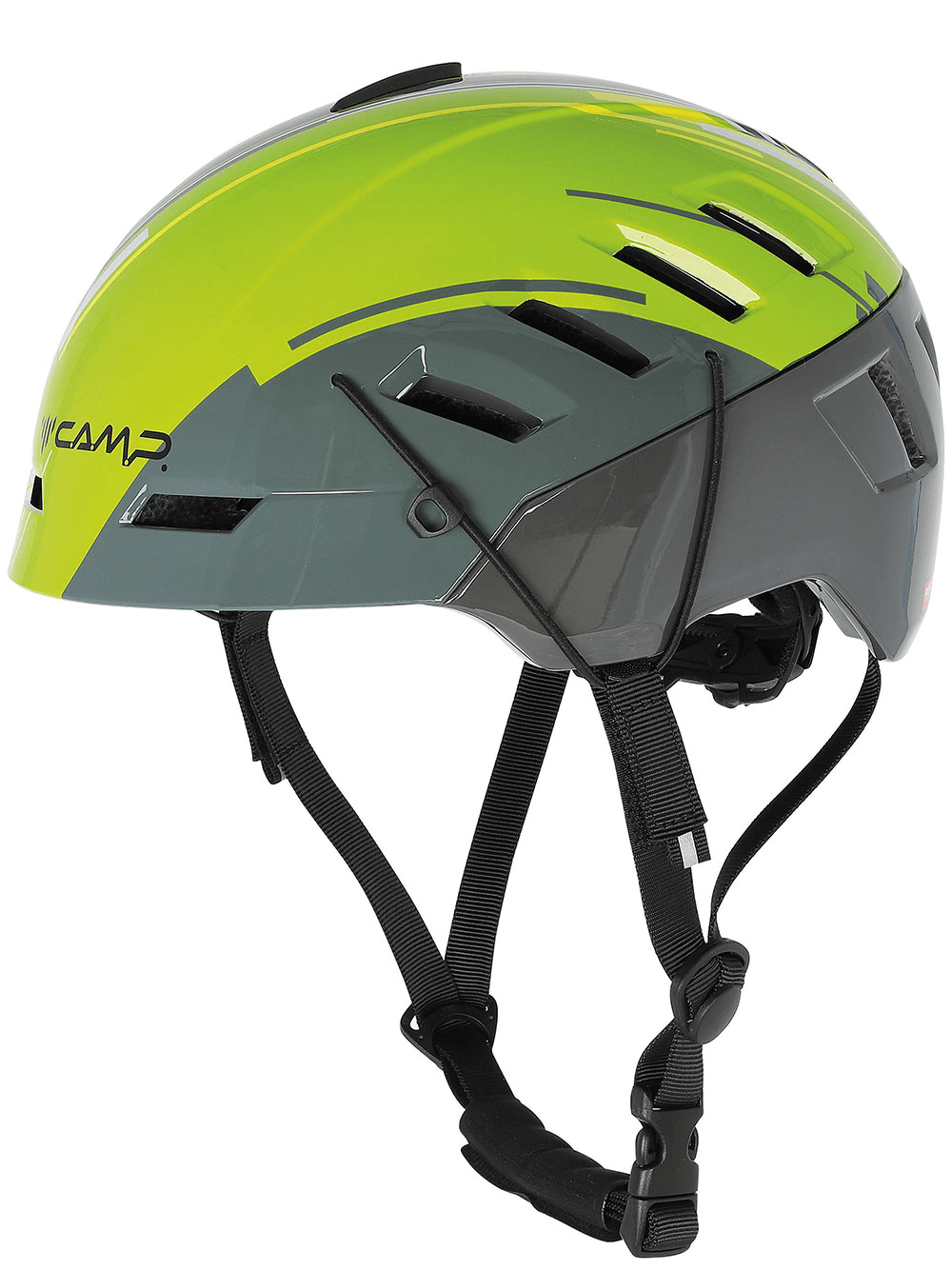 CAMP men's outdoor protective helmet in green and gray, designed for sports and adventure, durable and stylish.