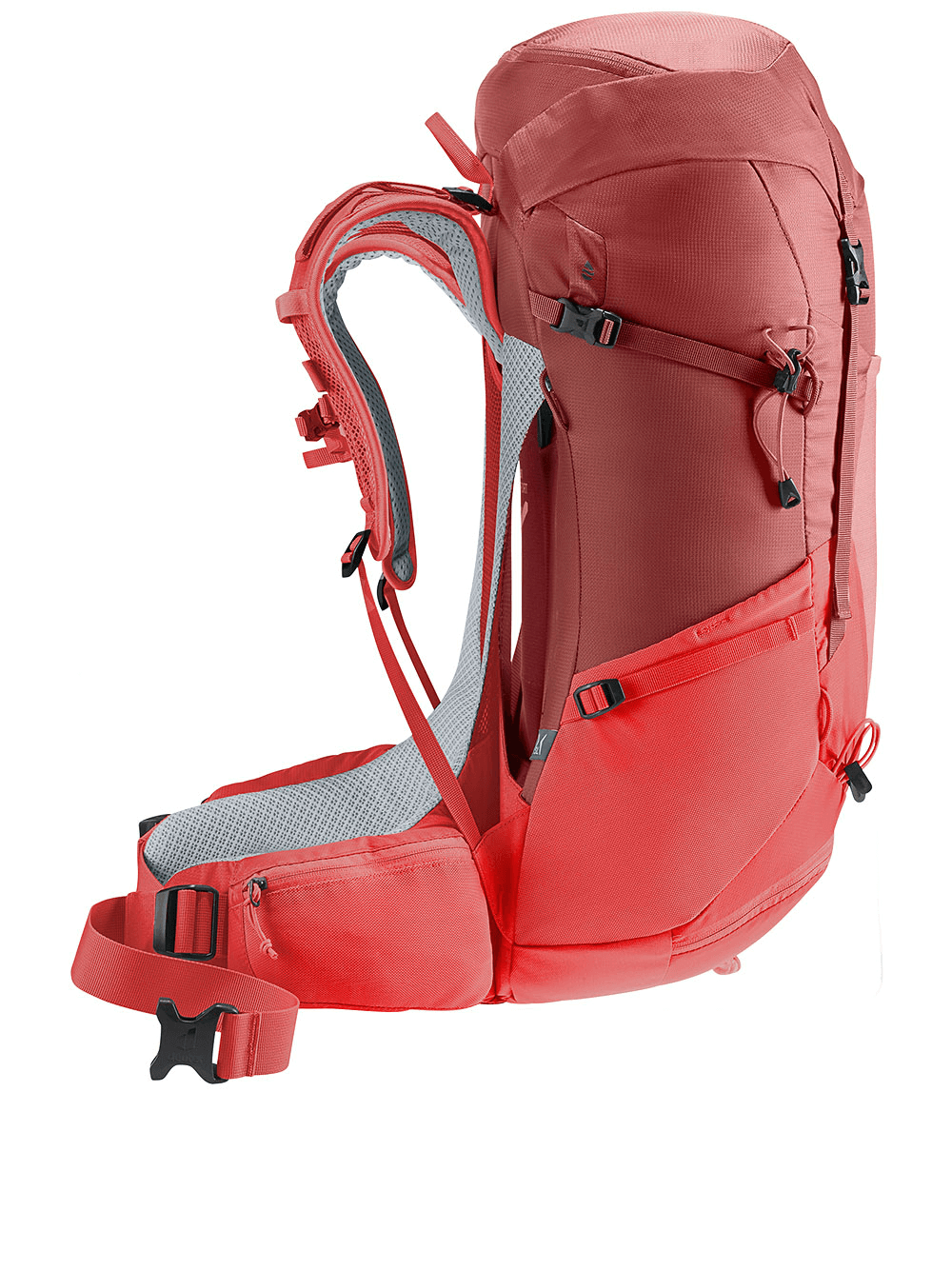 DEUTER lightweight adjustable strap outdoor backpack in vibrant red for sports and travel adventures.