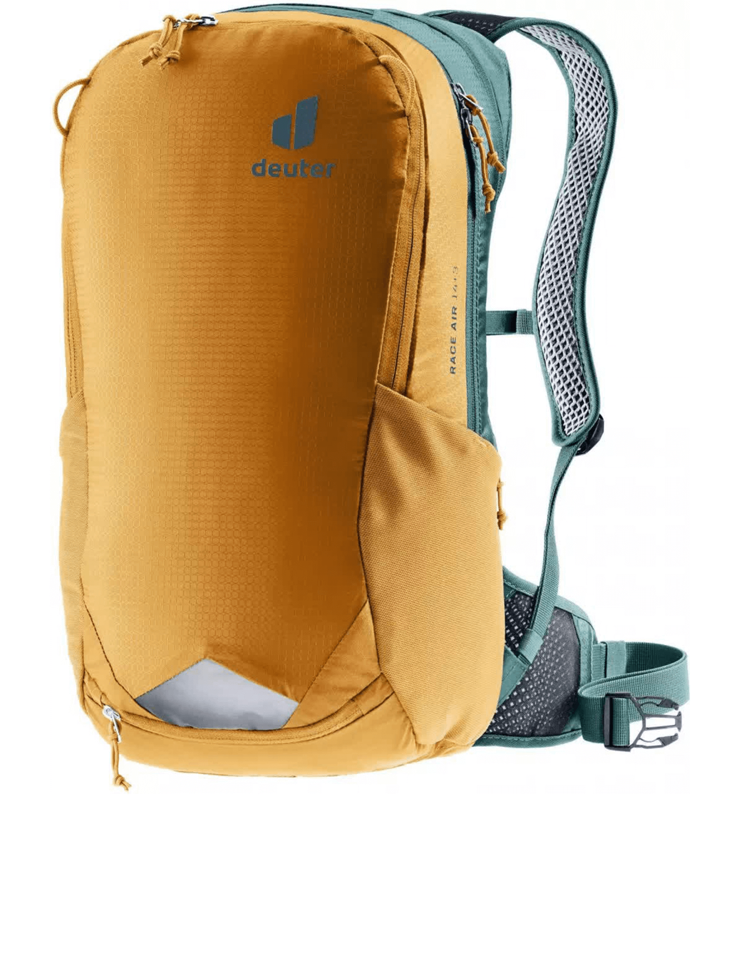 DEUTER trendy lightweight outdoor backpack with adjustable straps in vibrant orange and teal, ideal for travel and sports adventures.