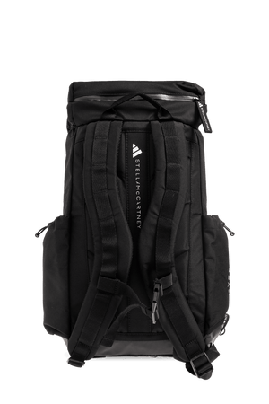 Black ADIDAS by Stella McCartney outdoor backpack with adjustable straps, perfect for sports and travel adventures.