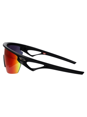 OAKLEY men's sport sunglasses with sleek black frame and reflective red lenses, ideal for outdoor adventures and travel.