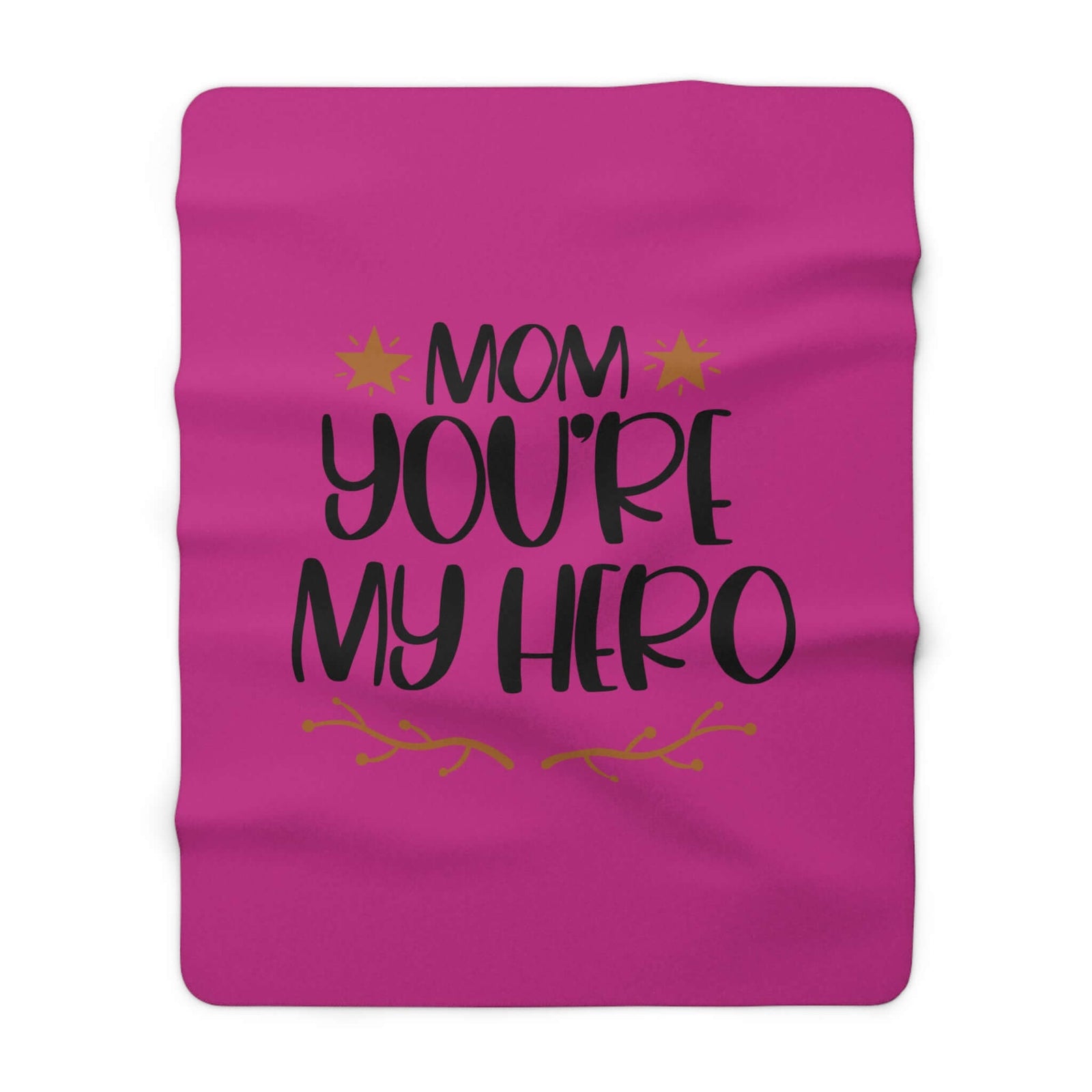 Cozy pink Sherpa fleece blanket with 'Mom You're My Hero' design, perfect gift for outdoor adventures and camping.