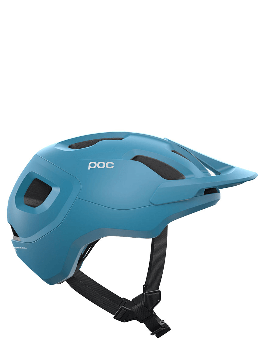 POC trendy outdoor sports helmet in blue, designed for adventure and safety with adjustable strap for ultimate comfort.