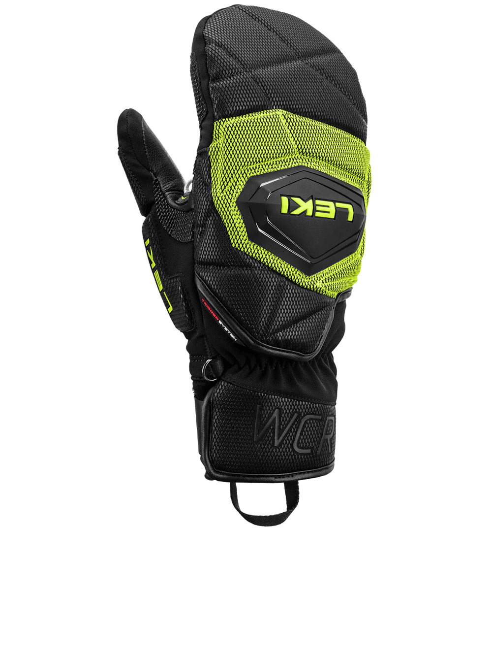 LEKI Men's Soft Comfort Ski Gloves in black and yellow, designed for outdoor winter sports and adventure travel.