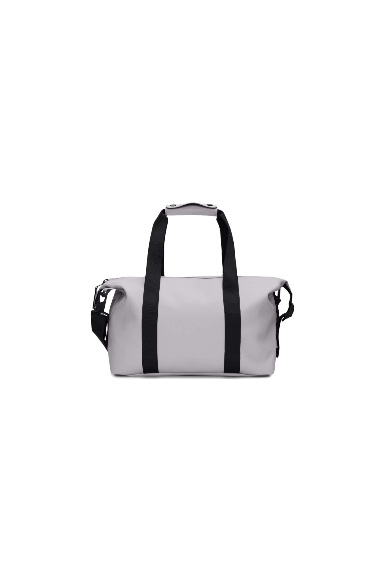 RAINS Modern Fashion Travel Bag for Men in light grey, designed for travel, outdoor sports, and adventure with adjustable strap.