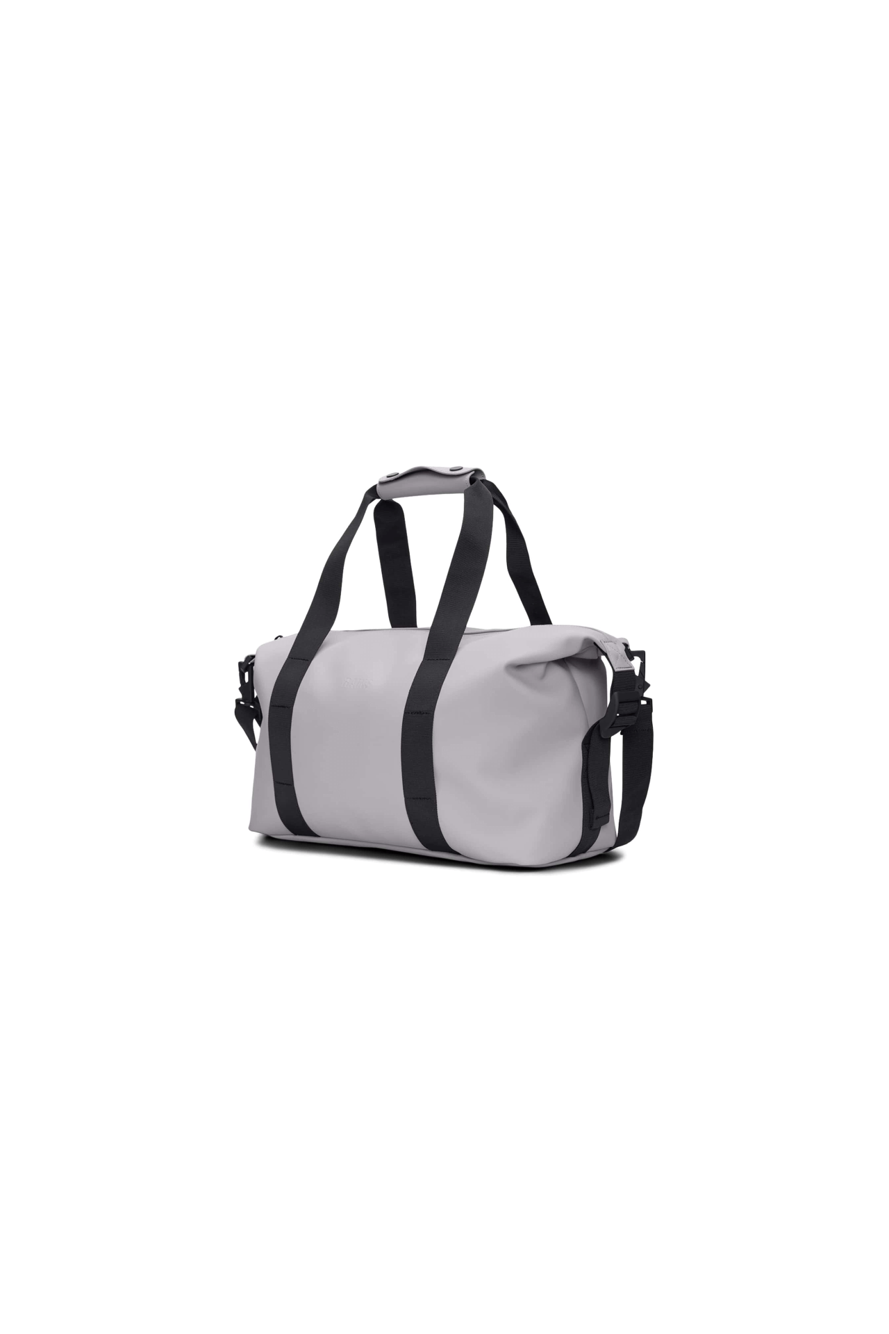 RAINS Modern Fashion Travel Bag for Men in light grey, designed for travel, outdoor sports, and adventure with adjustable strap.