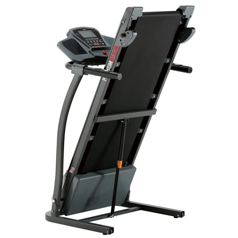 PREMIUM BT 3138 treadmill showing adjustable settings and cushioned running belt for effective outdoor training.