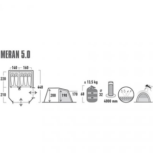 High Peak Meran 5 11808 Tent - Ruime en duurzame kampeerhut voor familie- en groepsreizen