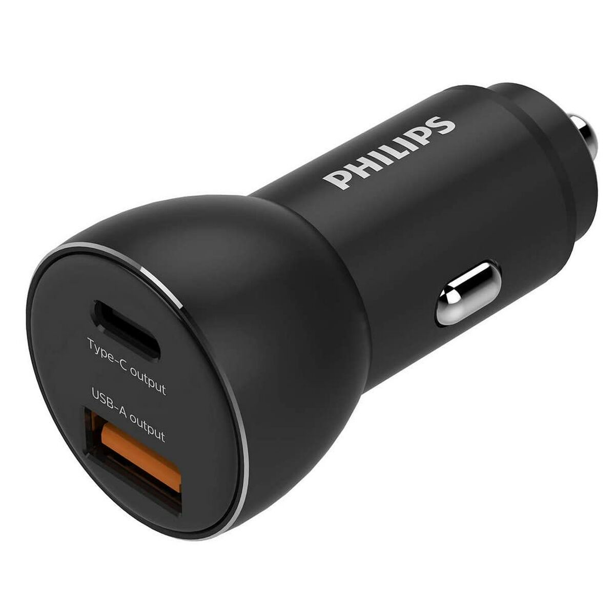 Philips DLP2521/00 car charger with USB-C and USB-A outputs, perfect for outdoor adventures and camping at revlando.com.