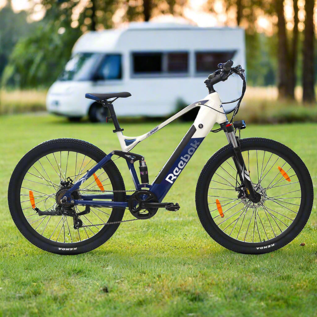 Electric Bike Reebok 250 W with 29" wheels, perfect for outdoor adventures and camping, featuring disk brakes.