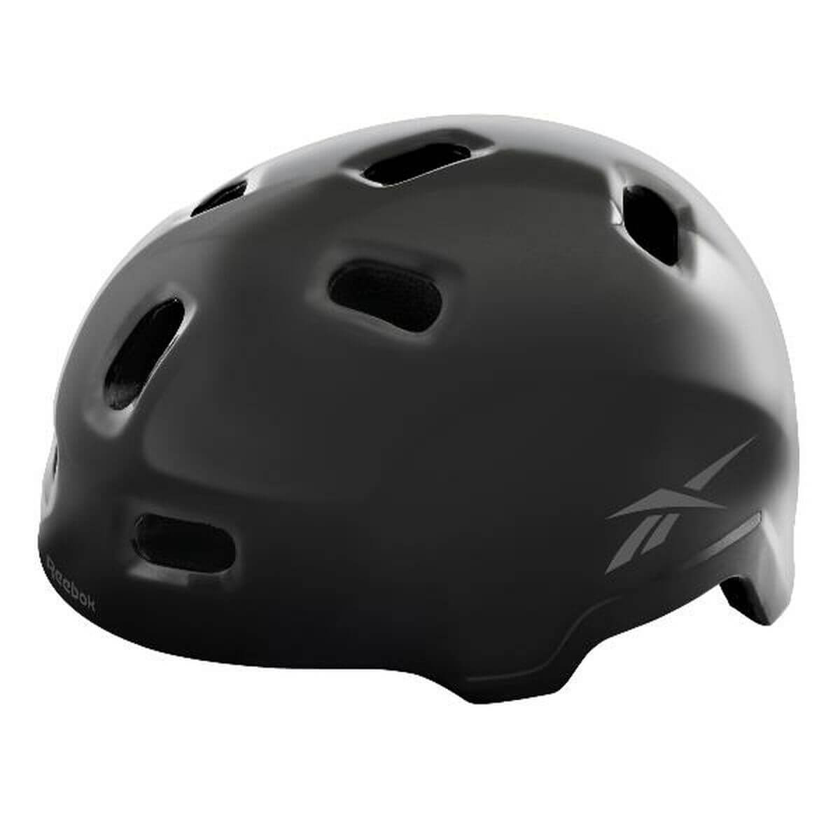 Black Reebok helmet designed for outdoor sports, featuring ventilation holes for comfort and safety.