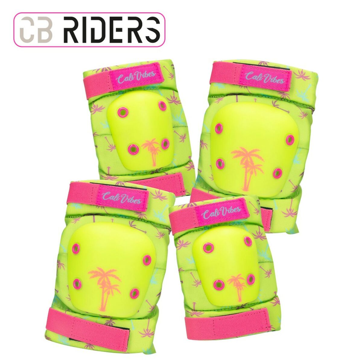 Colorbaby Neon Cali Vibes Yellow Sports Protection Set with helmet, knee pads, and elbow guards, ideal for outdoor adventures.