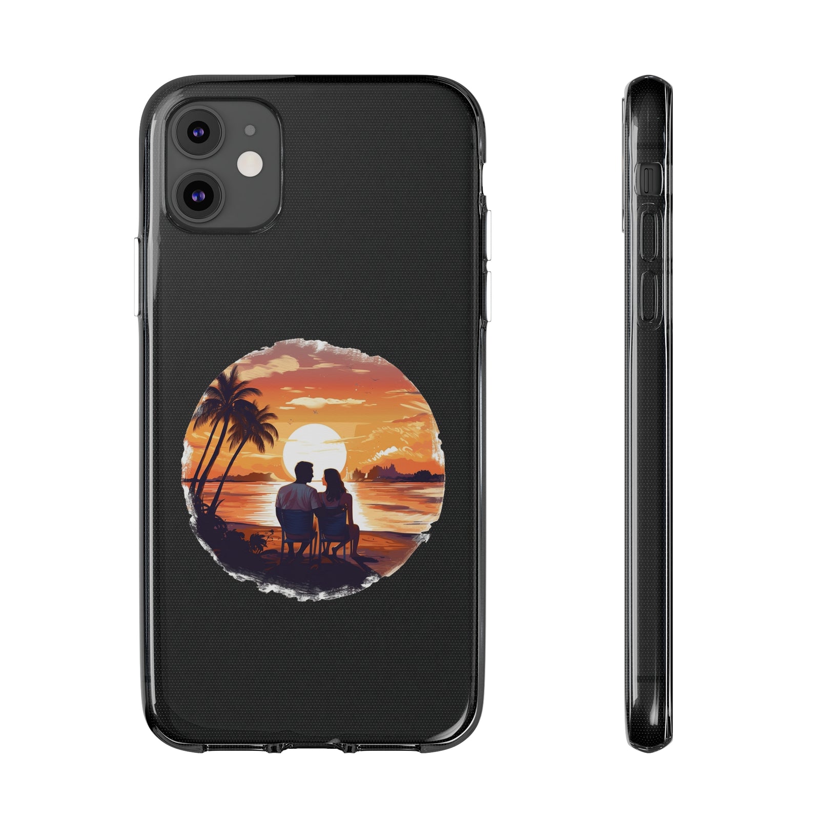Phone case featuring sunset lovers scene, perfect for outdoor adventure and camping enthusiasts. Available at revlando.com.