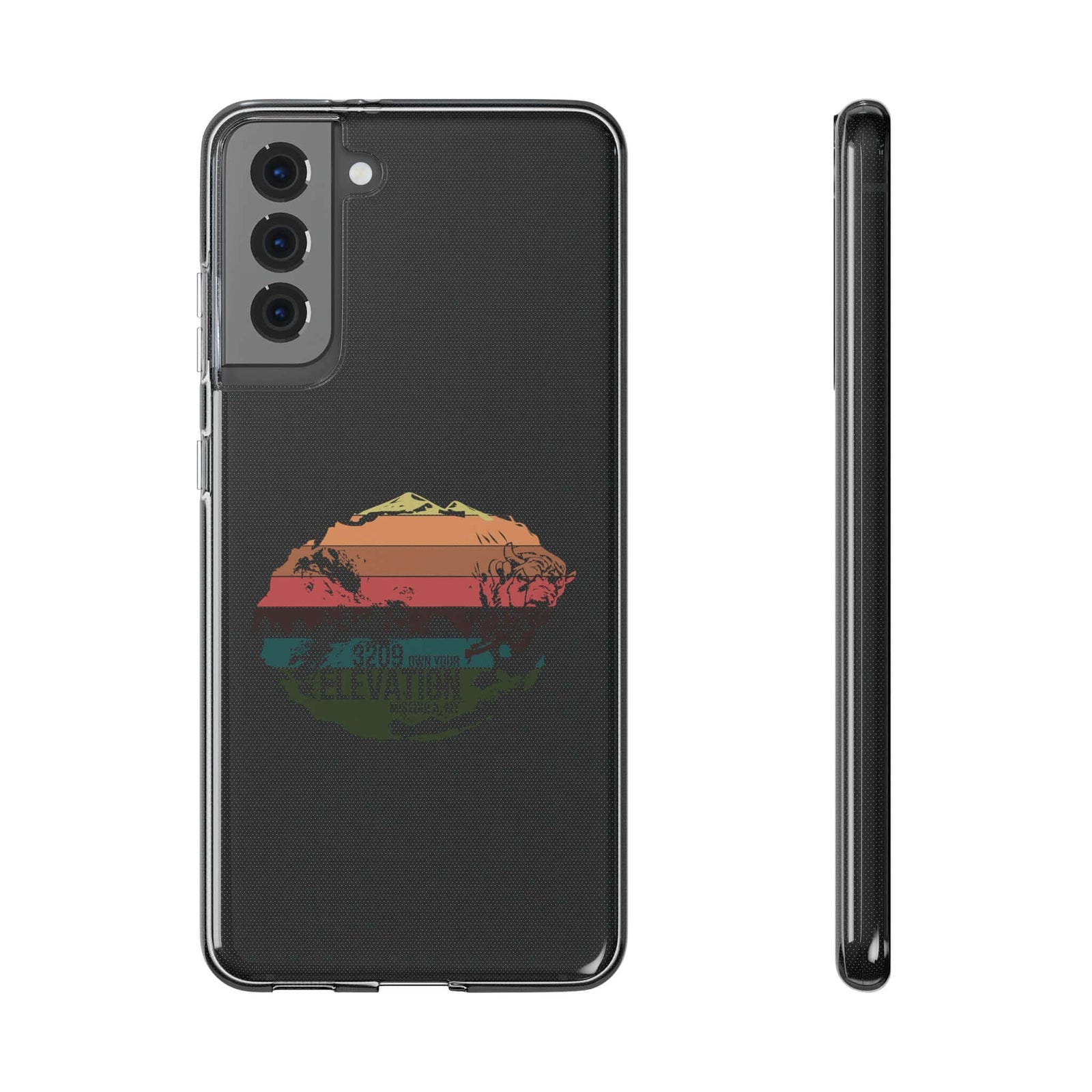 Phone Case Elevation featuring mountains, flexible TPU material, ideal for outdoor adventures from revlando.com.
