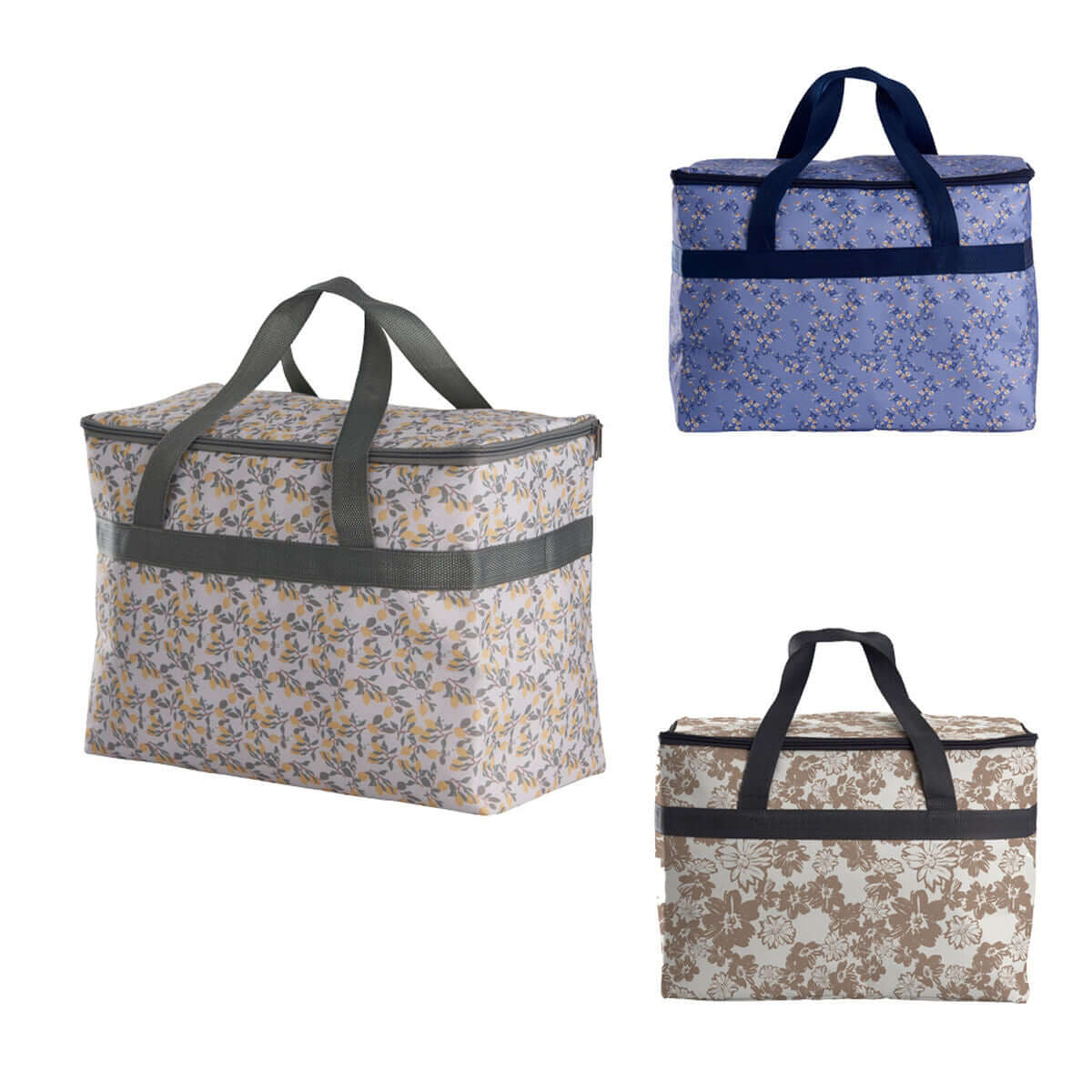 Multicolour Cool Bags for outdoor adventures, featuring assorted floral designs, ideal for camping activities.
