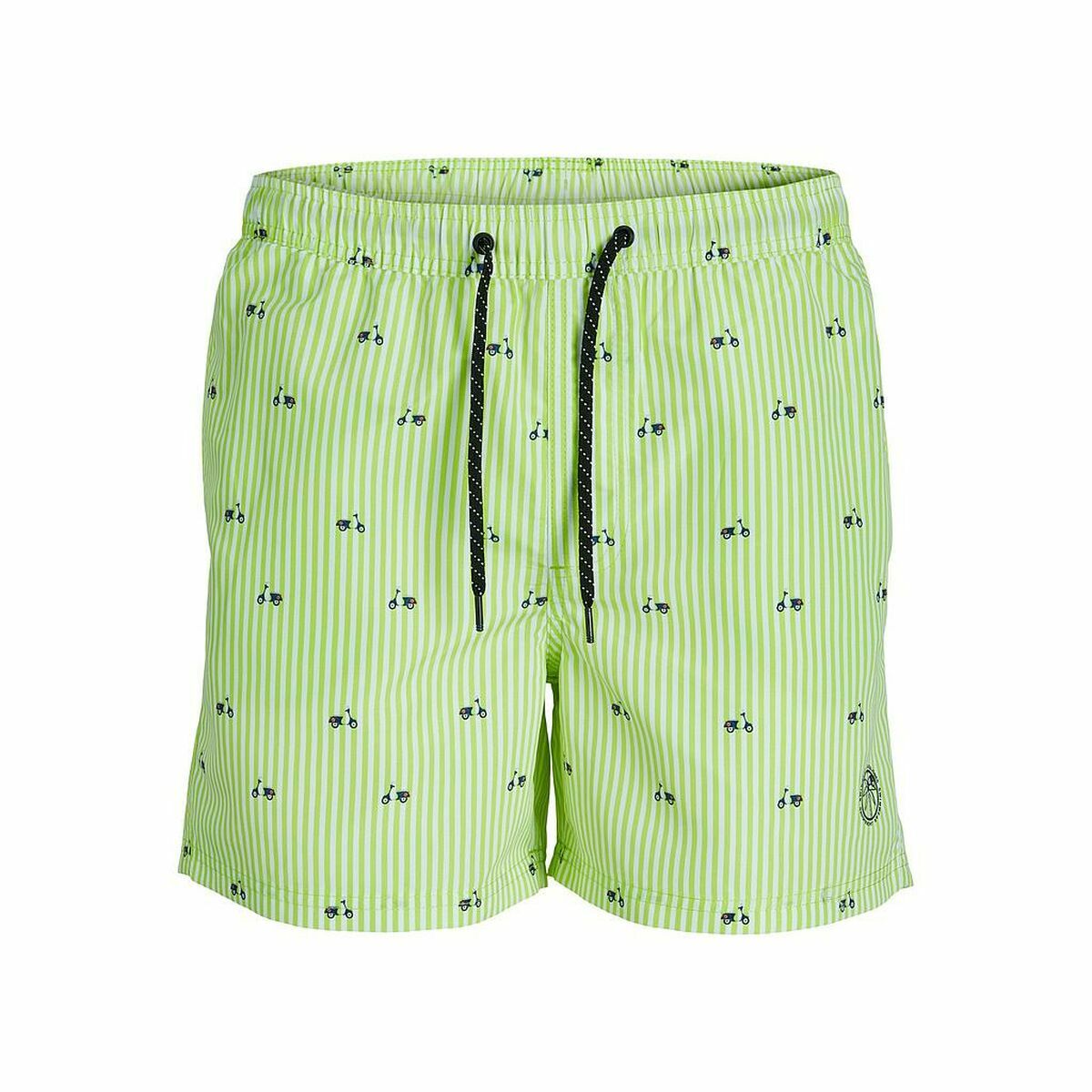 Men's green striped bathing shorts with pattern, perfect for outdoor adventures and summer fun at revlando.com.