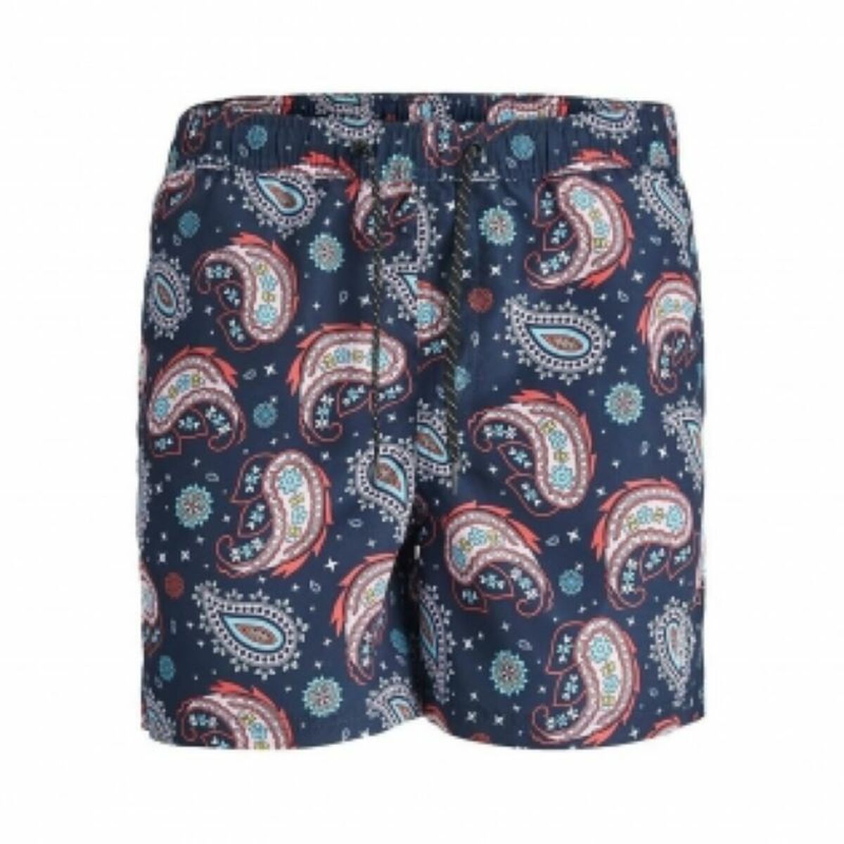 Men's blue paisley bathing shorts from Jack & Jones, perfect for outdoor adventures and camping at revlando.com.