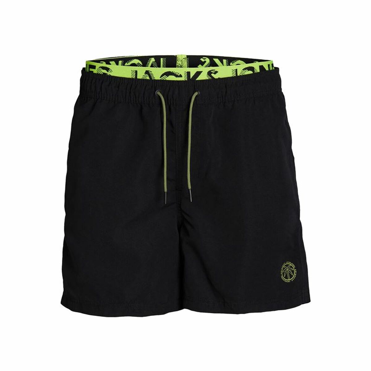 Child's neon black bathing costume Jack & Jones for outdoor adventures, perfect for camping and sports activities.