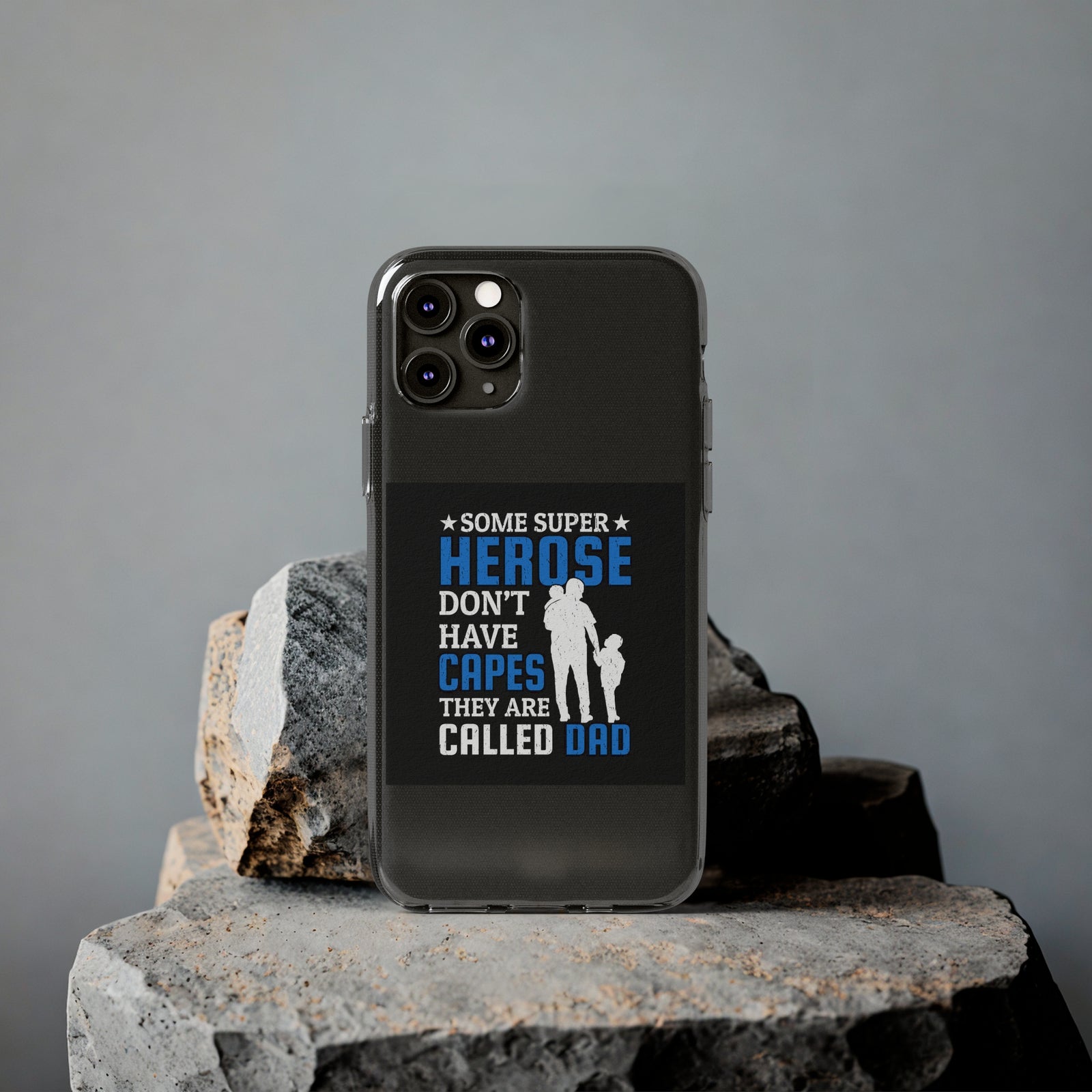 Phone case with superhero dad design, perfect for outdoor adventures and camping, available at revlando.com.