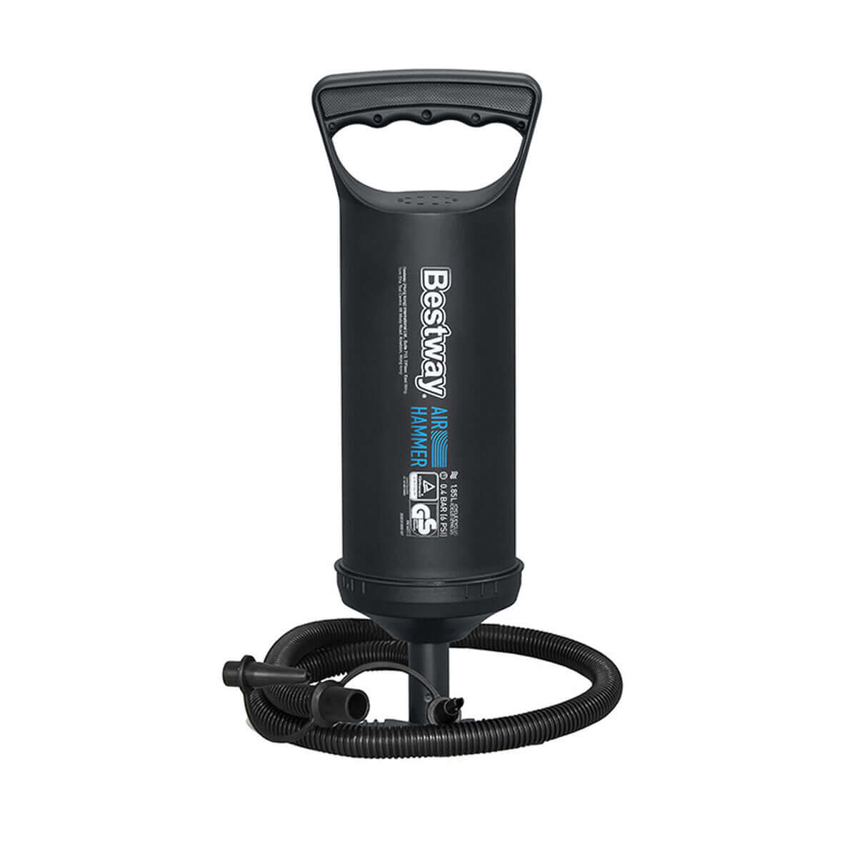 Bestway 36 cm air pump in black for outdoor camping and beach adventures, includes hose, electric powered.