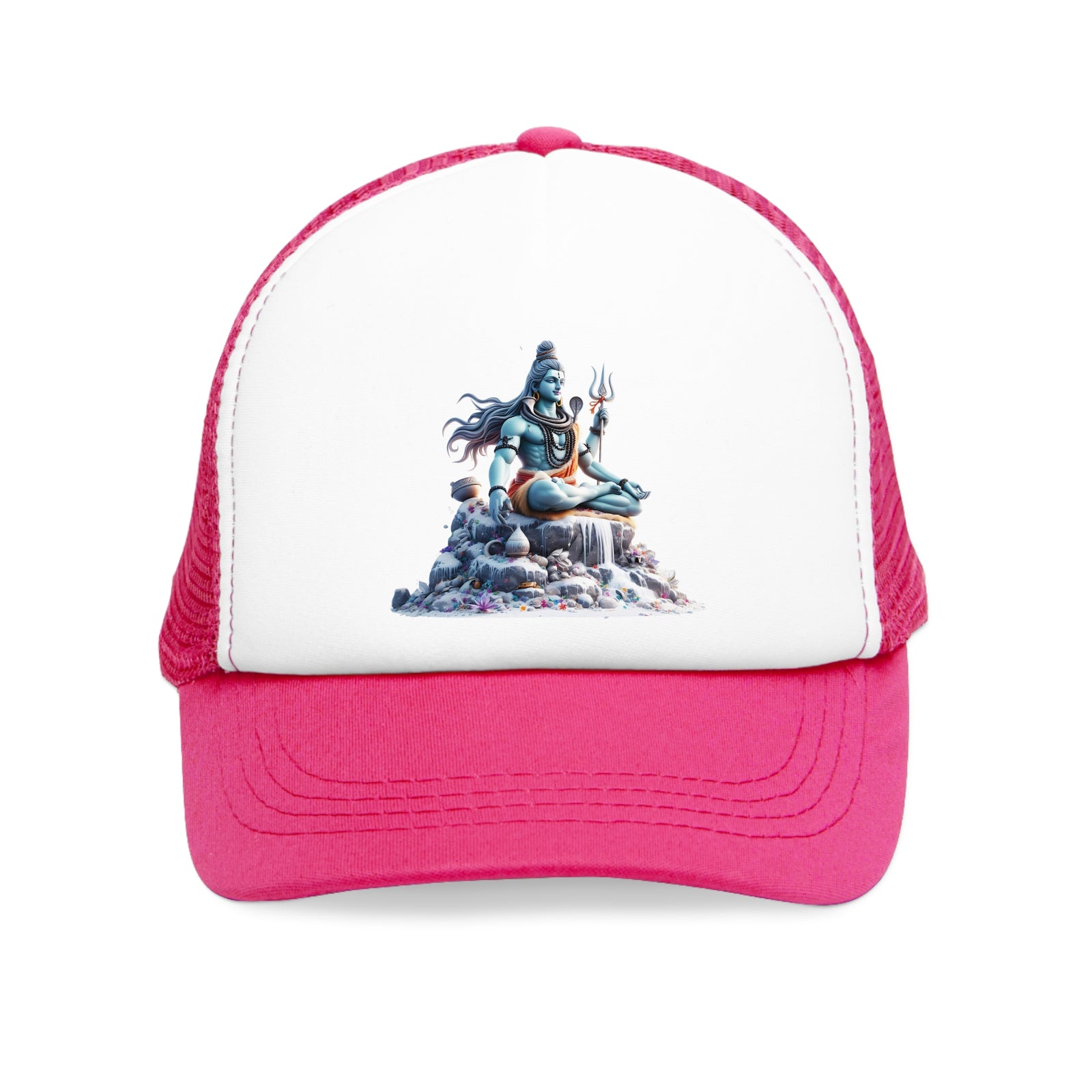Pink mesh cap featuring Indian God design, perfect for outdoor adventures and camping, from revlando.com.