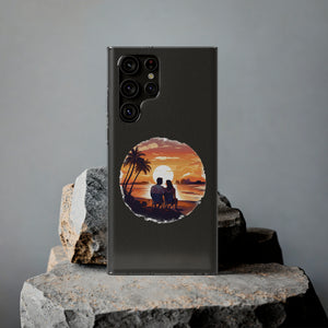 Phone case featuring sunset scene with couple, perfect for outdoor lovers and adventurers, from revlando.com.