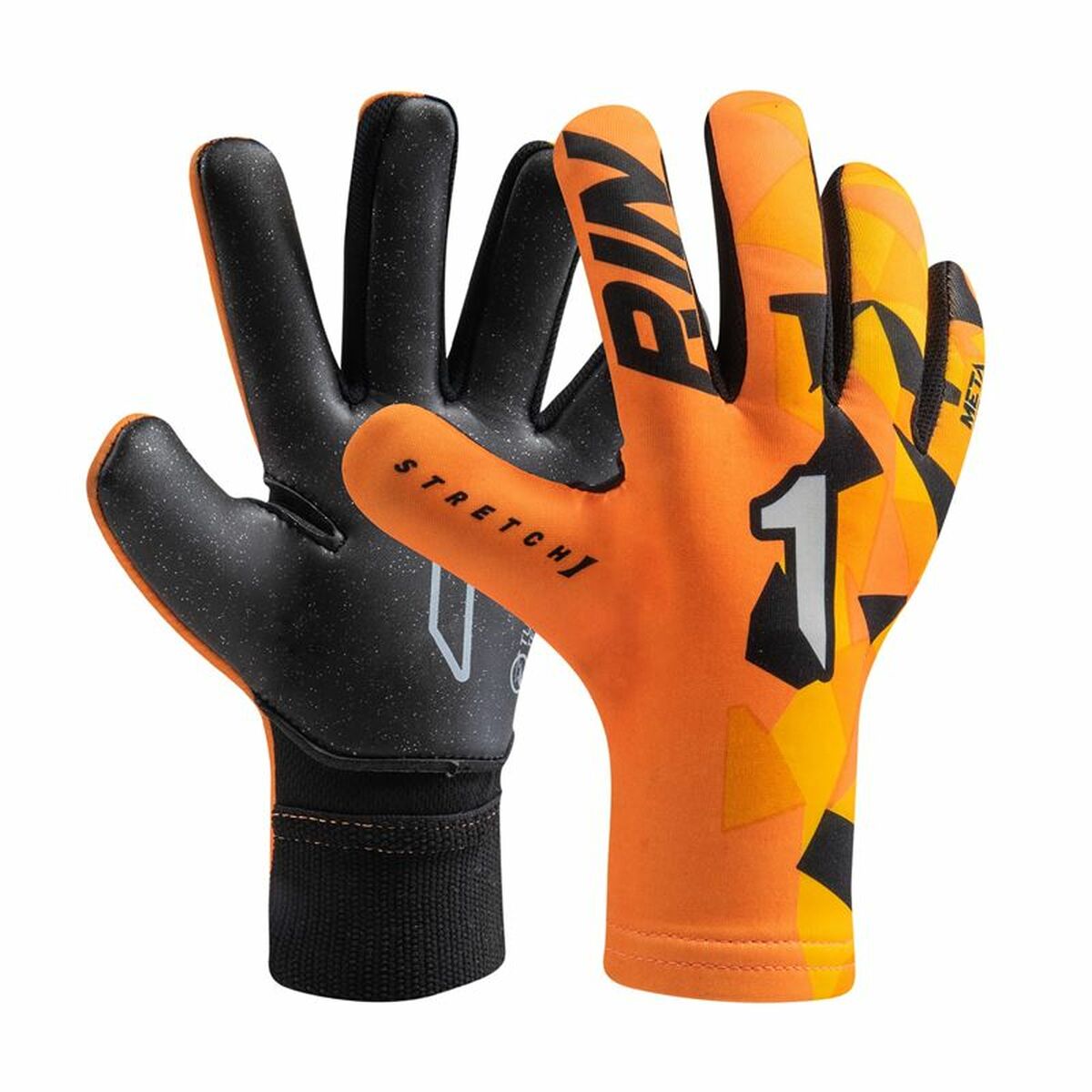 Children's Goalkeeper Gloves Rinat Meta Tactik in dark orange, ideal for outdoor sports and adventures, unisex for kids.