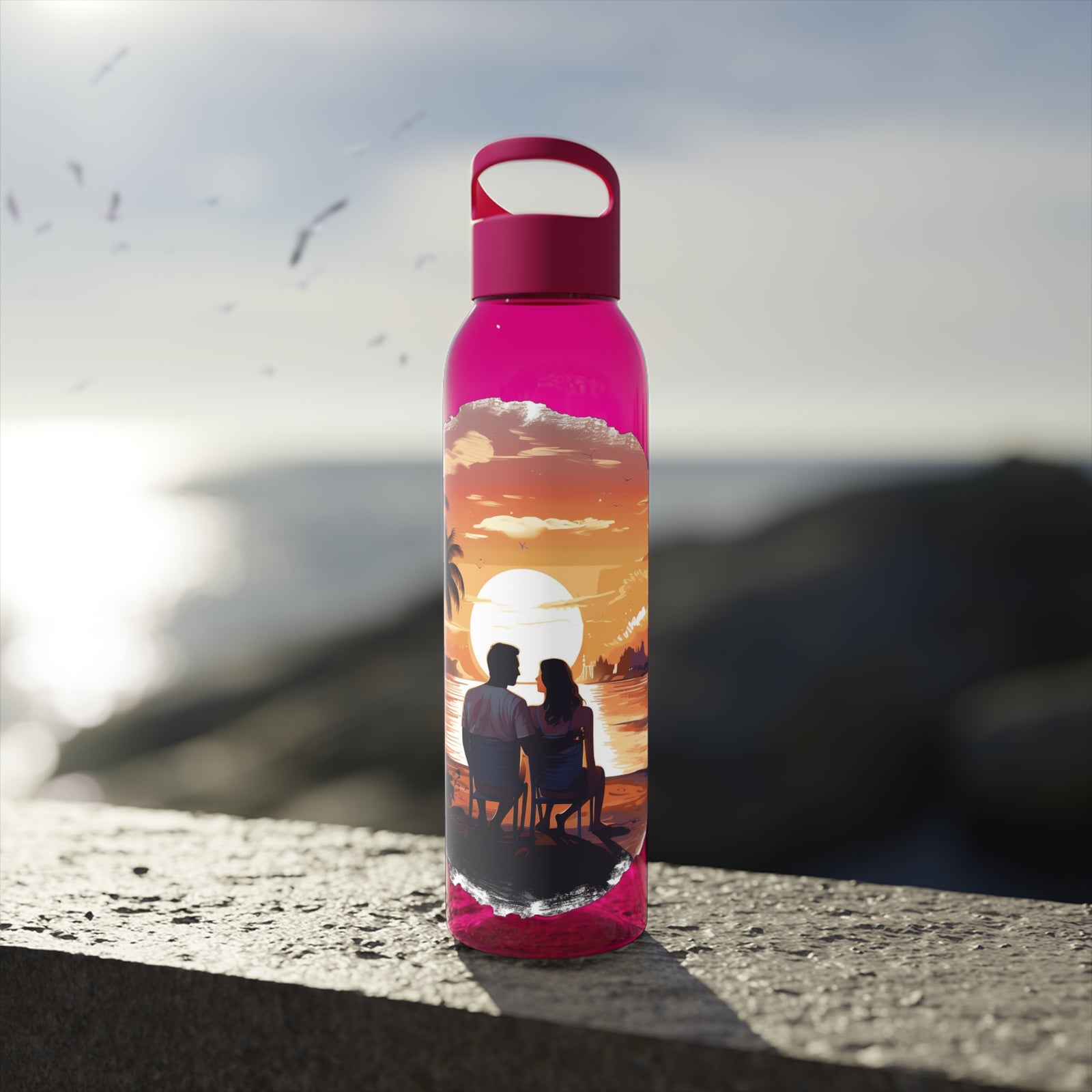 Sky Water Bottle with sunset design, perfect for outdoor adventures and camping, available at revlando.com.
