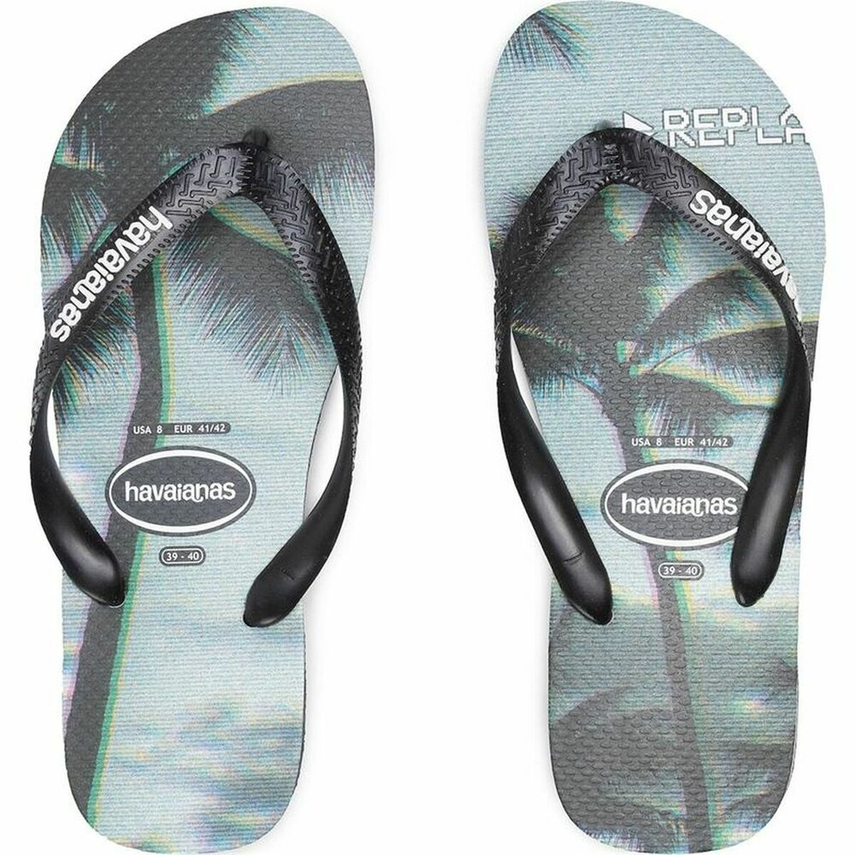 Men's Havaianas flip flops in grey with tropical photoprint, perfect for outdoor adventures and summer fun.