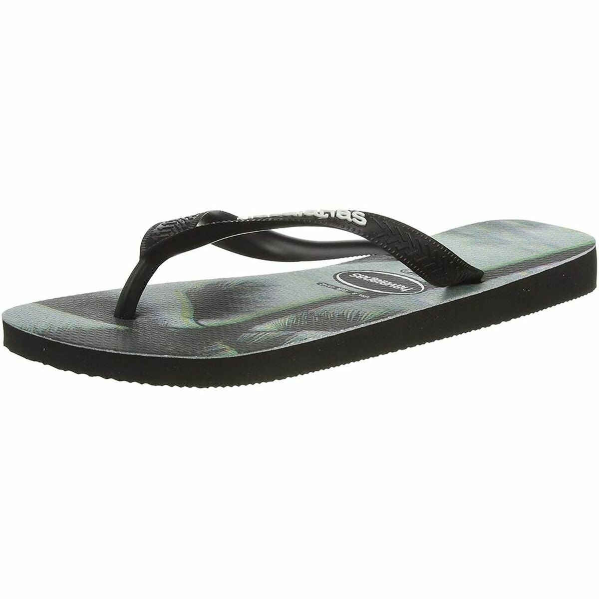 Men's Havaianas flip flops in grey with tropical photoprint, perfect for outdoor adventures and summer fun.