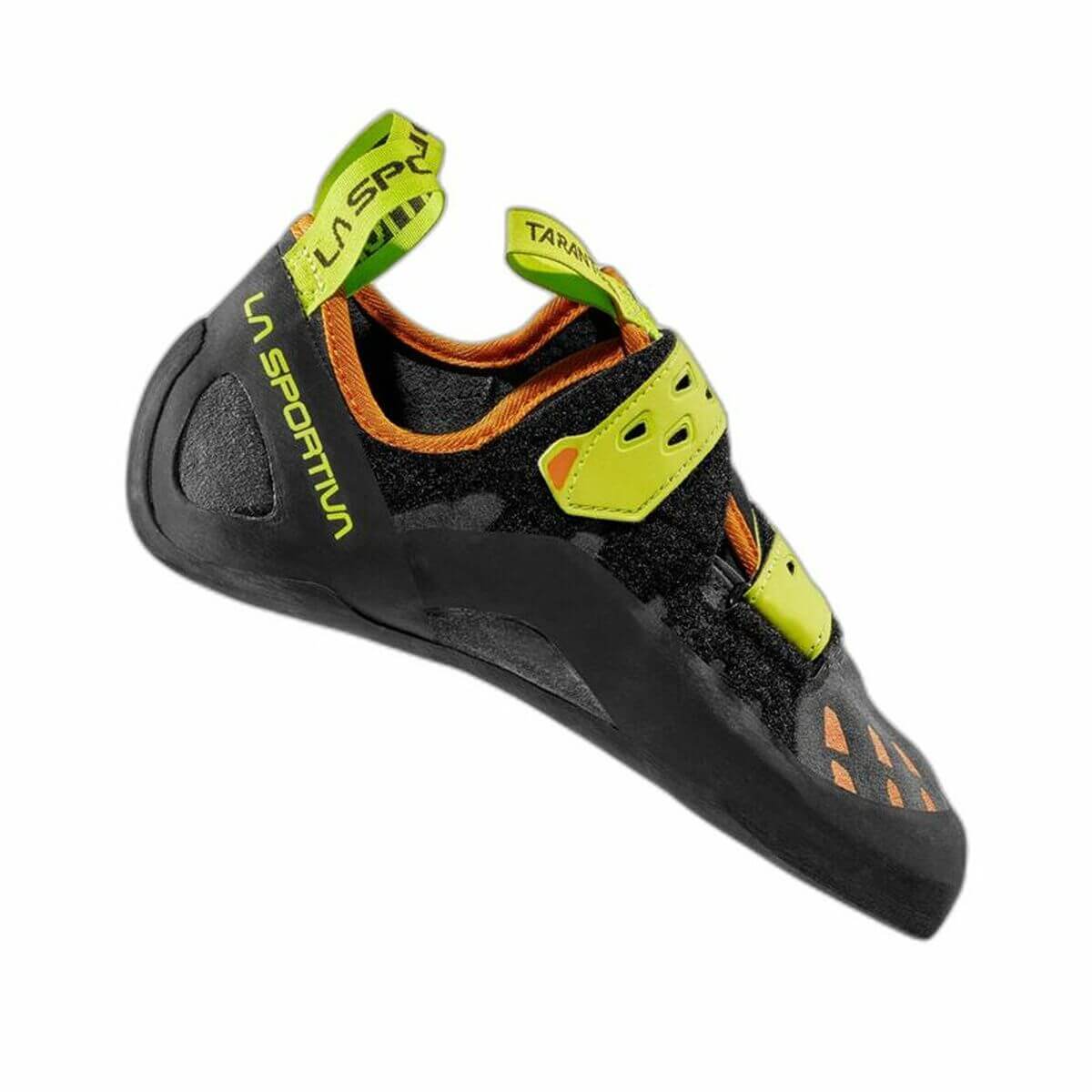 Men's La Sportiva Tarantula trainers in black and neon green, perfect for outdoor adventures and camping.