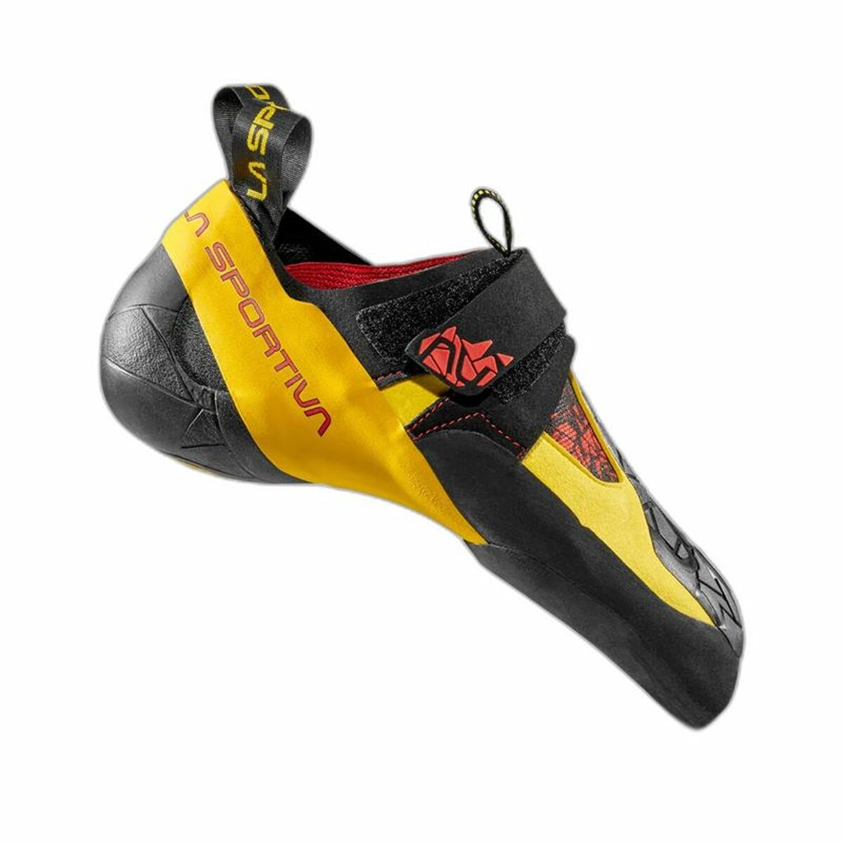 Men's La Sportiva Skwama trainers in black and yellow, ideal for outdoor sports and adventures, available at revlando.com.