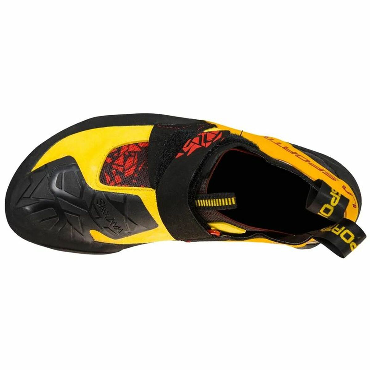 Men's La Sportiva Skwama trainers in black and yellow, ideal for outdoor sports and adventures, available at revlando.com.