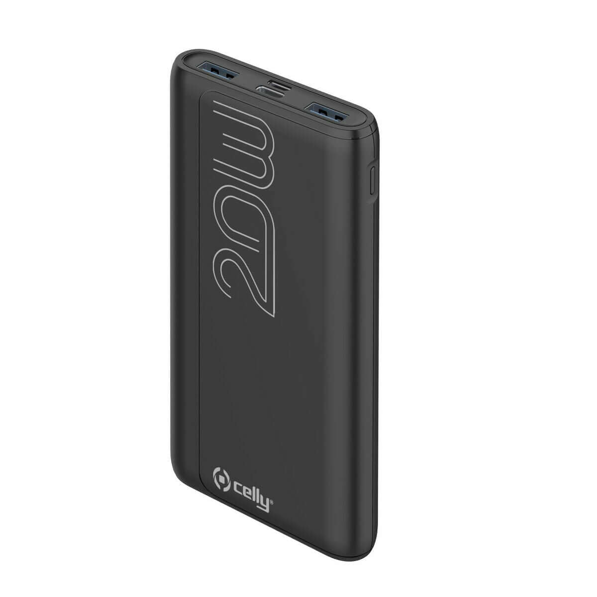 Powerbank Celly PBPD10000EVOBK Black for outdoor adventures and camping, featuring fast USB-C and USB-A connections.