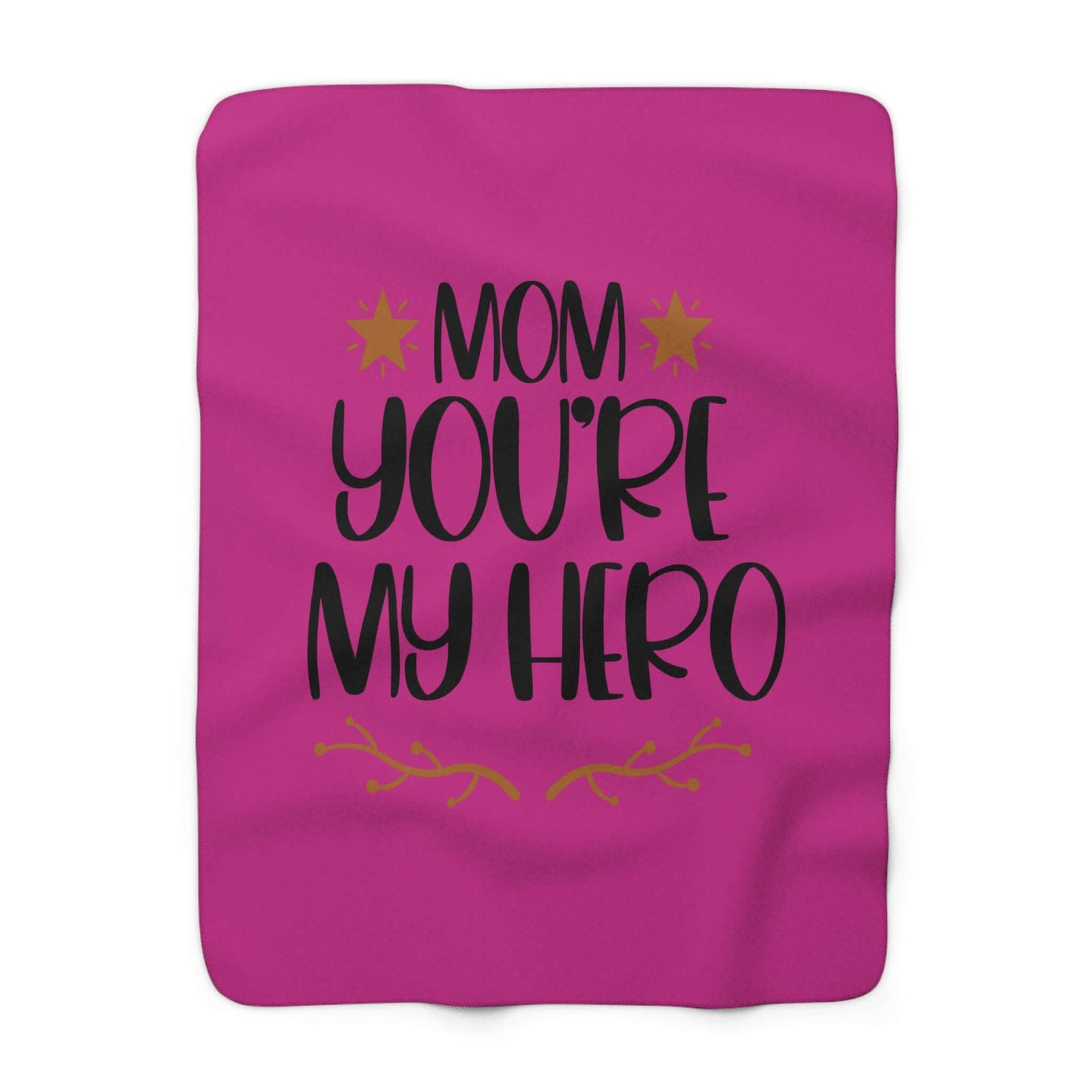 Cozy pink Sherpa fleece blanket with 'Mom You're My Hero' design, perfect gift for outdoor adventures and camping.