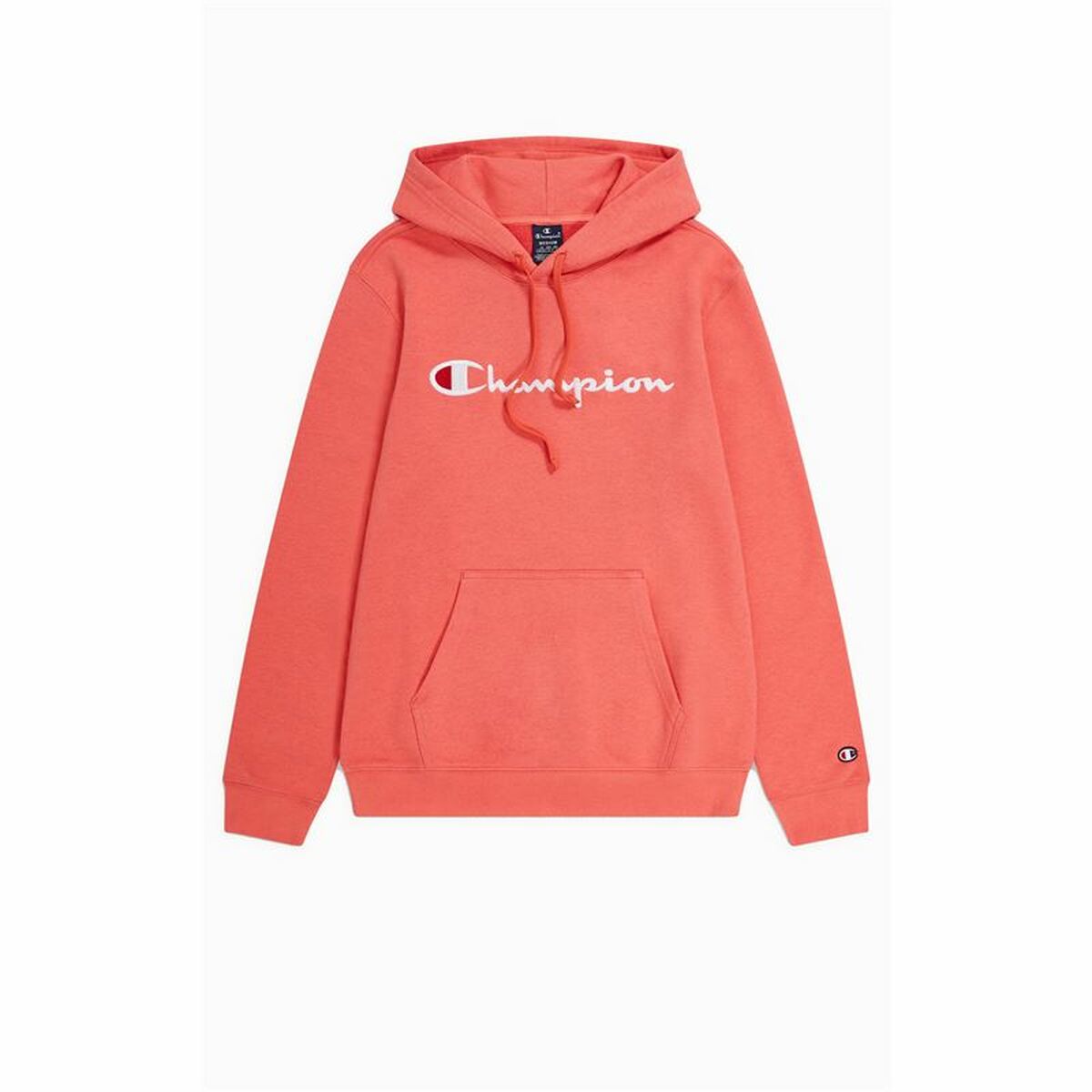 Men's Champion Hooded Hoodie in coral, perfect for outdoor adventures and camping at revlando.com.