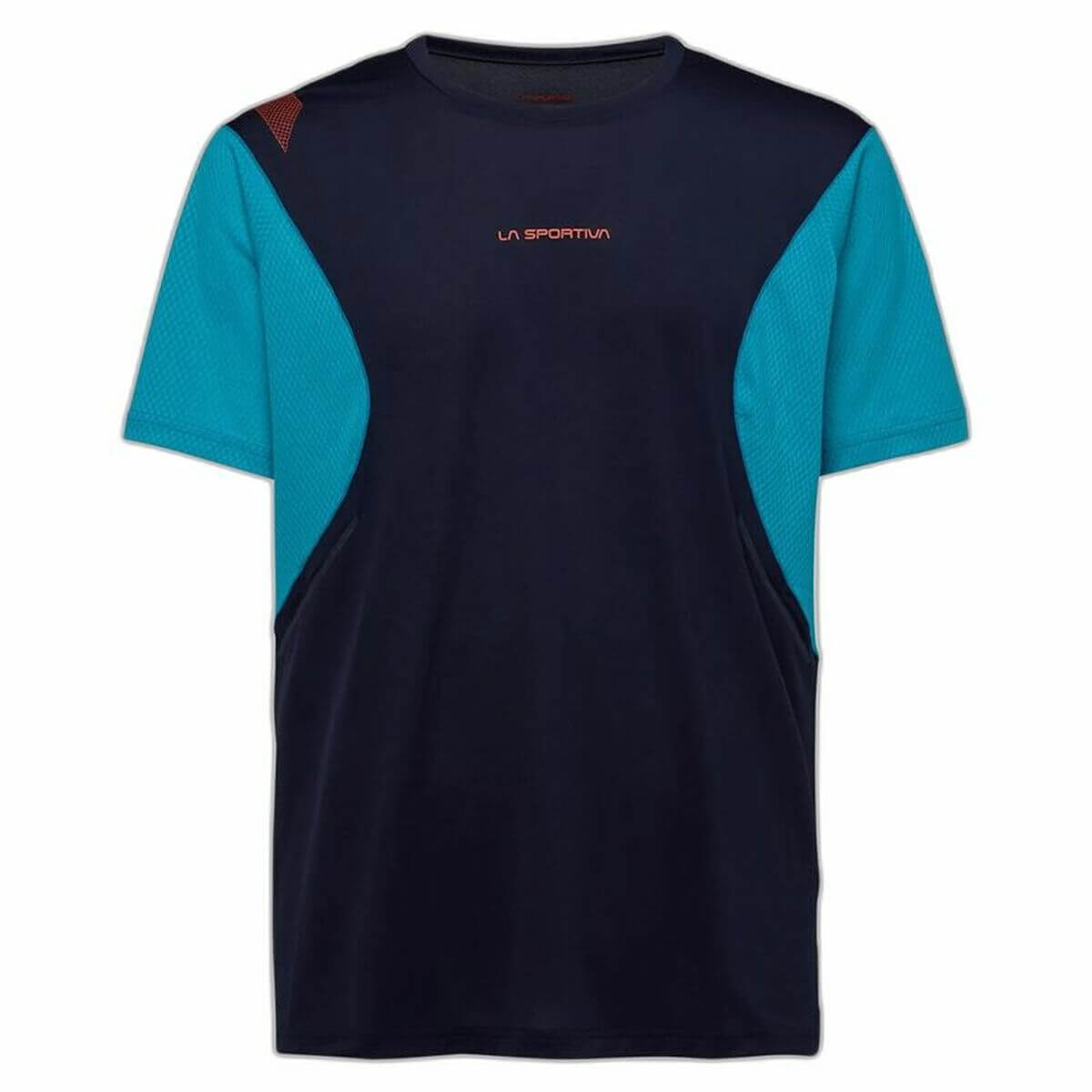Short-sleeve La Sportiva Resolute T-shirt in navy blue, ideal for outdoor sports and adventures, available at revlando.com.