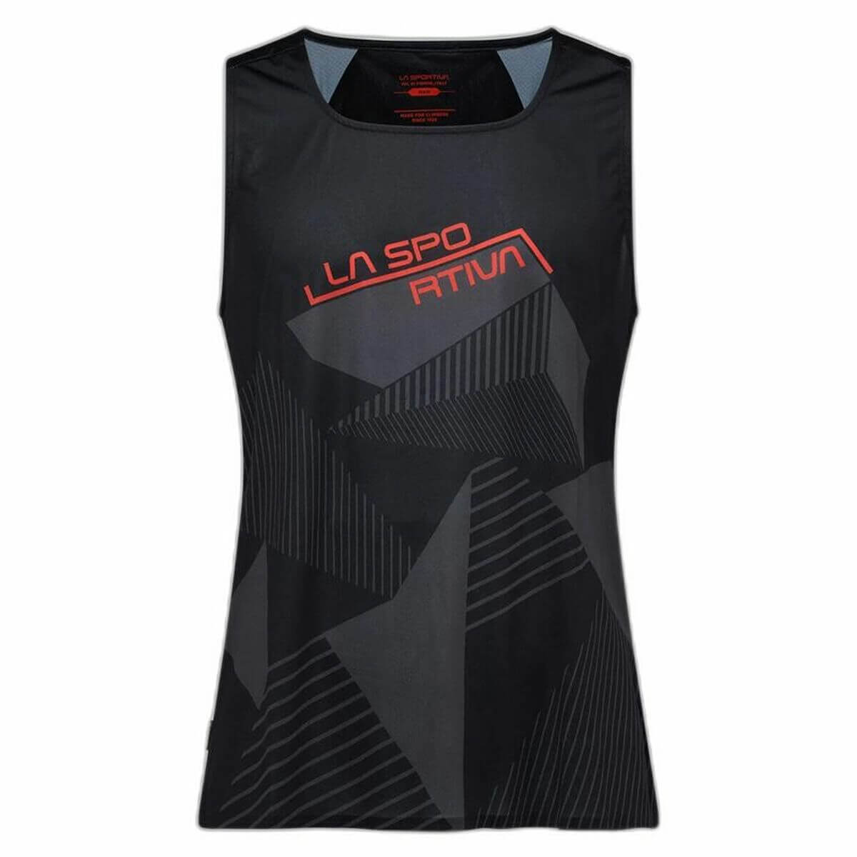 La Sportiva Comp Tank in black, ideal for outdoor adventures and camping. Perfect for active men at revlando.com.