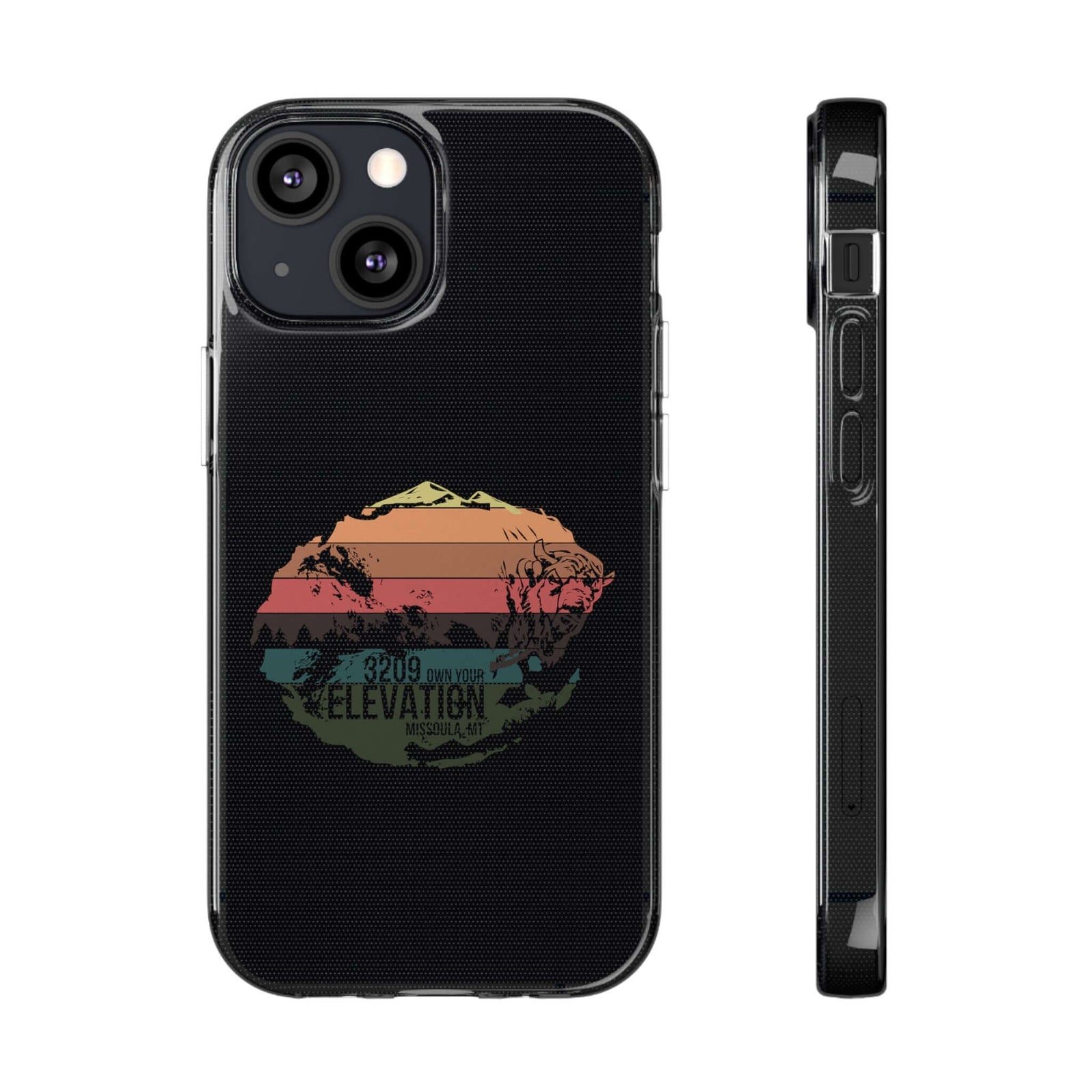 Custom clear TPU phone case featuring mountain design, perfect for outdoor adventures and camping gear at revlando.com.