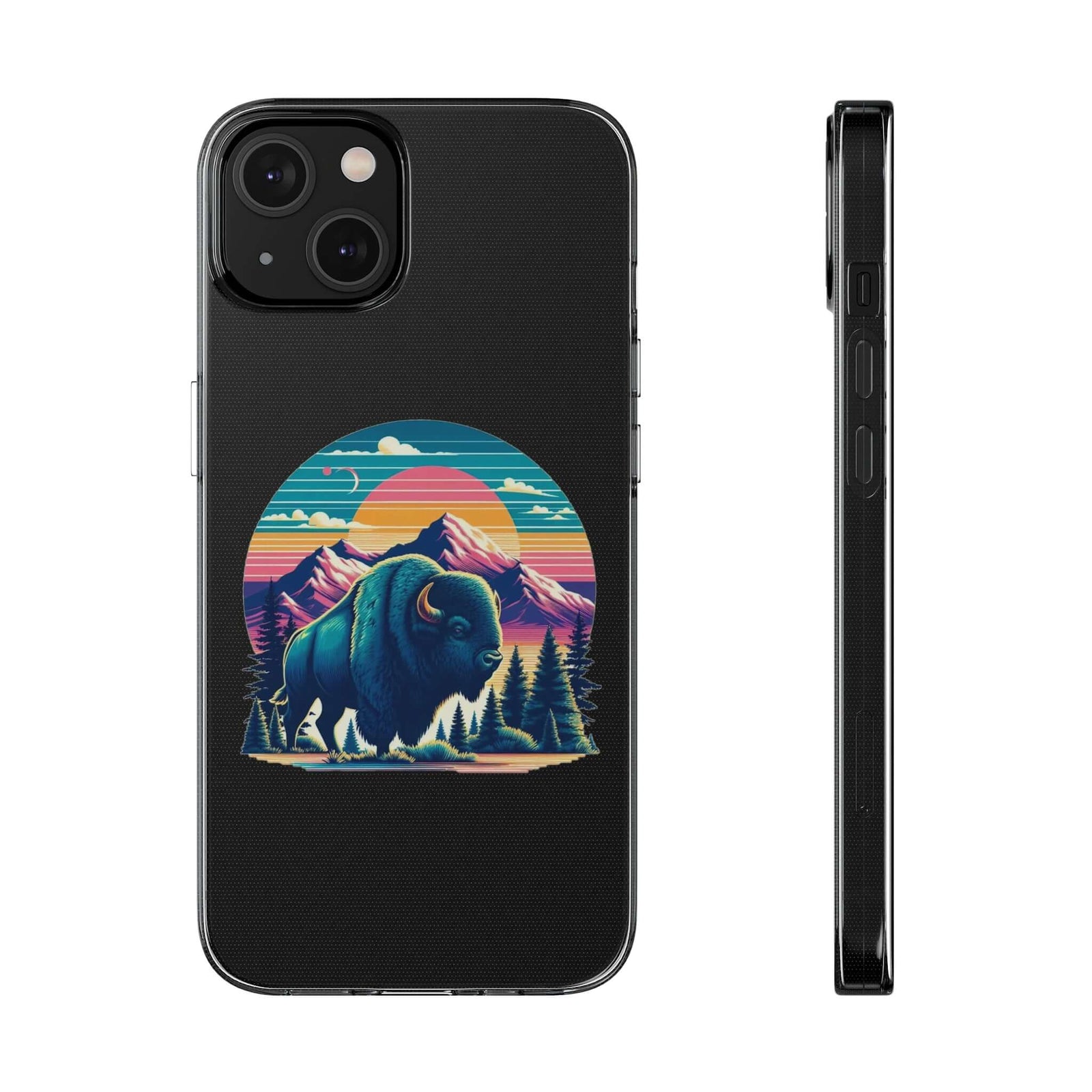 Colorful buffalo design phone case, perfect for outdoor adventures and camping, available at revlando.com.
