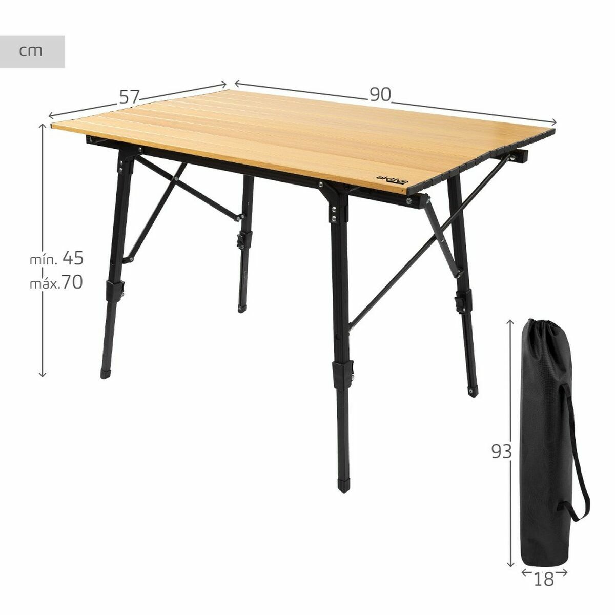 Folding Table Aktive 90 x 70 x 57 cm Camping Black Brown Aluminium-0